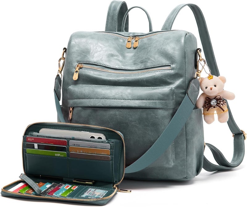 Soperwillton Women Backpack Purse Multipurpose Design Handbags Shoulder Bag PU Leather Travel bag Backpack Set 2pcs - Image 1